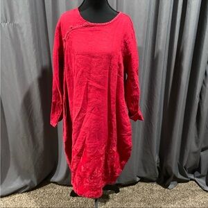 Peacock design NWT 100% linen embroidered tunic blouse size XL